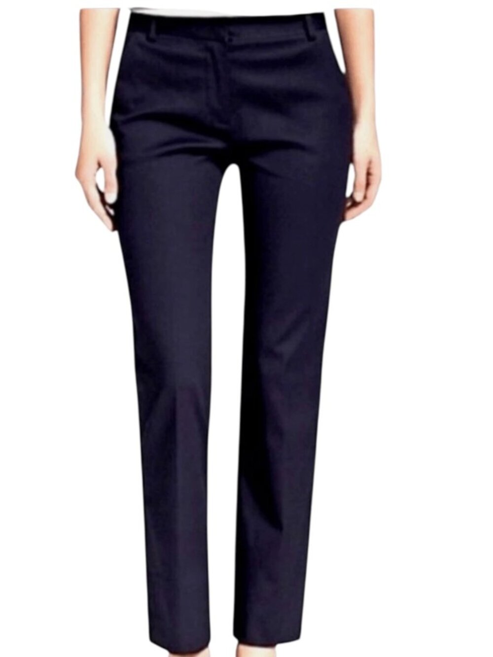 Tory Burch Harp Pants 4 Navy Blue Wool Blend Straight Leg Quiet Luxury